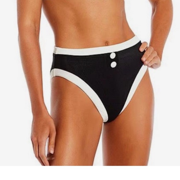 Antonio Melani Black & White High Waisted Bikini Bottom Colorblock Retro Swim - Picture 3 of 8